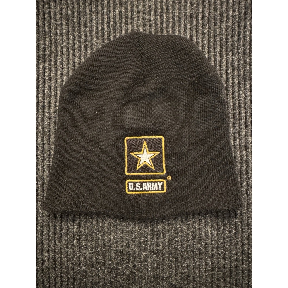 US Army Beanie Toque Adult One Size Black Knit Embroidered Acrylic Snow Ski Warm
